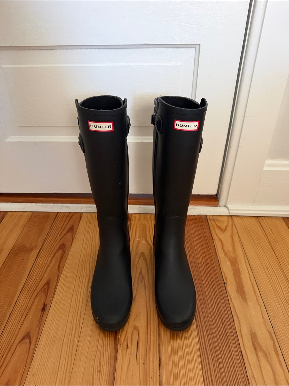 Hunter Tall Black Rain Boots with Side Buckle